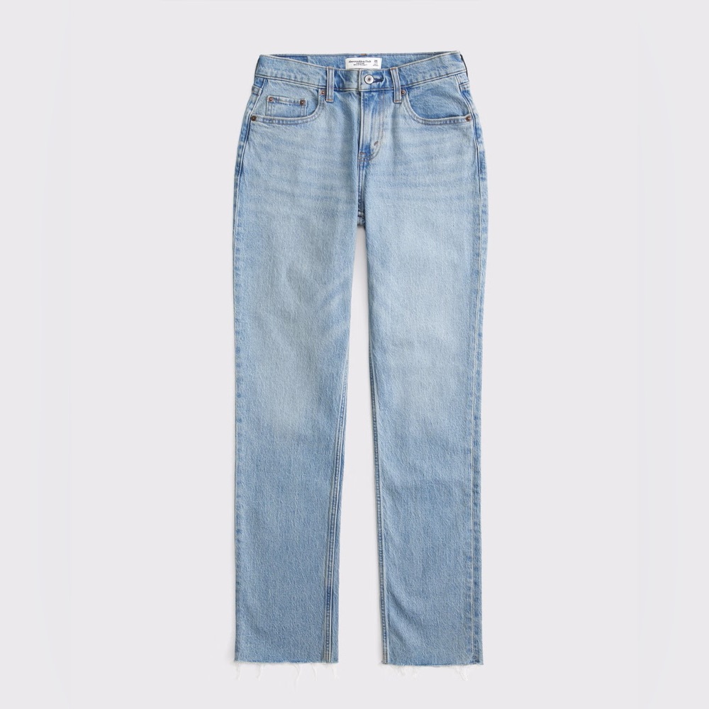 Abercrombie & Fitch Light Blue Curve Love Mid Rise 90s Straight Leg Jeans 24 - Picture 5 of 12